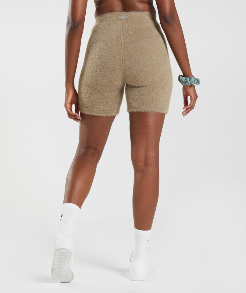 Women's Gymshark Whitney Eyelash Knit Shorts Khaki | CA 7A105D